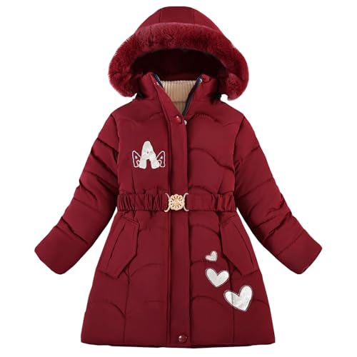 Amur Leopard Kinder Steppjacke mit Kapuze Baumwollkleidung Mädchen Dicke Warme Winterjacke Kinder Wintermantel, Claret, 134-140 (Etikettengröße: 140) von Amur Leopard