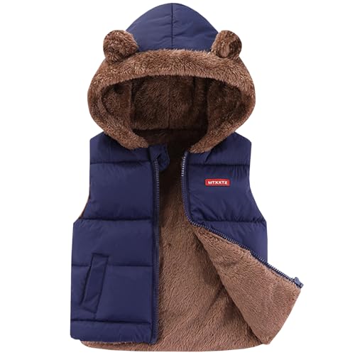 Amur Leopard Kinder Steppweste Jungen Daunenweste Winter Kapuzenweste Mädchen Ärmellose Baumwollmantel, Dunkelblau, 92-98 (Etikettengröße: 100) von Amur Leopard