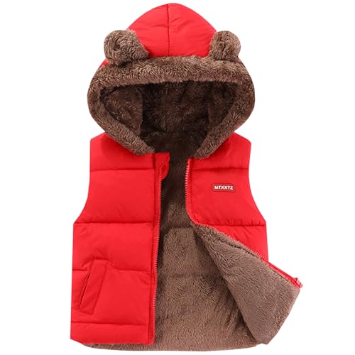 Amur Leopard Kinder Steppweste Jungen Daunenweste Winter Kapuzenweste Mädchen Ärmellose Baumwollmantel, Rot, 116 (Etikettengröße: 120) von Amur Leopard