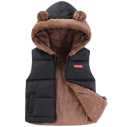 Amur Leopard Kinder Steppweste Jungen Daunenweste Winter Kapuzenweste Mädchen Ärmellose Baumwollmantel, Schwarz, 92-98 (Etikettengröße: 100) von Amur Leopard