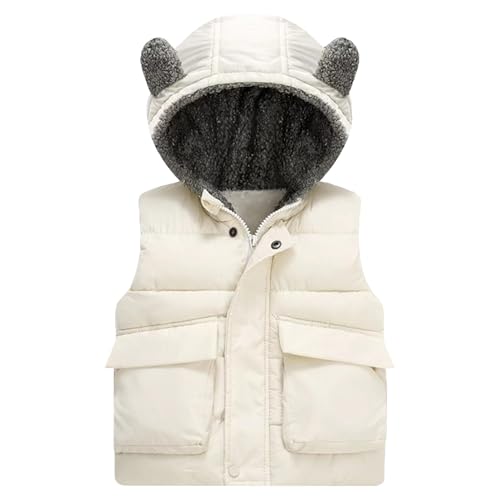 Amur Leopard Kinder Steppweste mit Kapuze Mädchen Plüschweste Ärmellose Übergangsweste Warm Daunenweste, Weiß, 86 (Etikettengröße: 90) von Amur Leopard