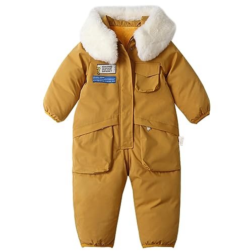 Amur Leopard Kinder Winter Overal Jumpsuit mit Kapuze Kleinkinder Warm Strampler Schneeanzüge Jungen Mädchen, Gelb, 104-110 von Amur Leopard