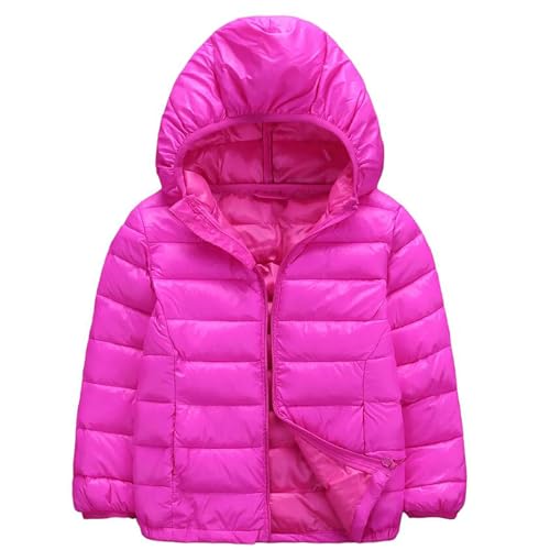 Amur Leopard Kinder Winterjacke Jungen Leichte Daunenjacke Mädchen Wintermantel mit Kapuze Outerwear Steppjacke Warm Kinderjacke, Rose Rot, 122-128 von Amur Leopard
