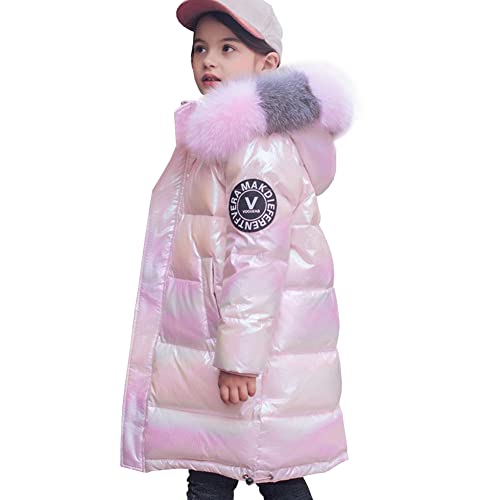 Amur Leopard Kinder Winterjacke Mädchen Wintermantel Warm Daunenjacke Steppjacke Kinderjacke mit Fellkapuze, Rosa, 116 von Amur Leopard