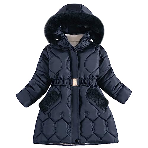 Amur Leopard Kinder Winterjacke Mädchen Wintermantel mit Kapuze Steppjacke, Dunkelblau, 130 von Amur Leopard