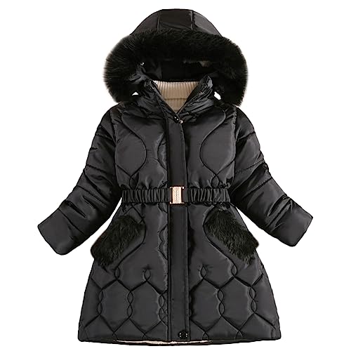 Amur Leopard Kinder Winterjacke Mädchen Wintermantel mit Kapuze Steppjacke, Schwarz, 120 von Amur Leopard