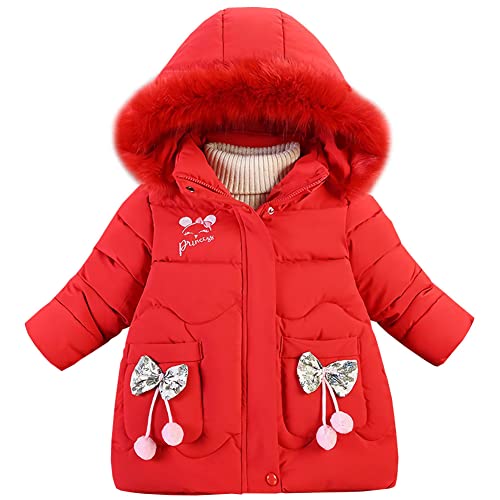 Amur Leopard Kinder Winterjacke Mädchen Wintermantel mit Kapuze Warm Winter Jacke Steppjacke Kinderjacke, Rot, 2-3 Jahre von Amur Leopard