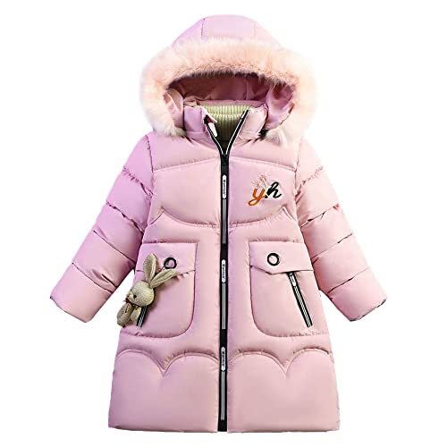 Amur Leopard Kinder Winterjacke Mädchen Wintermantel mit Kapuze Warme Verdichte Kinderjacke Steppjacke Winter Jacke, Rosa, 134-140 von Amur Leopard