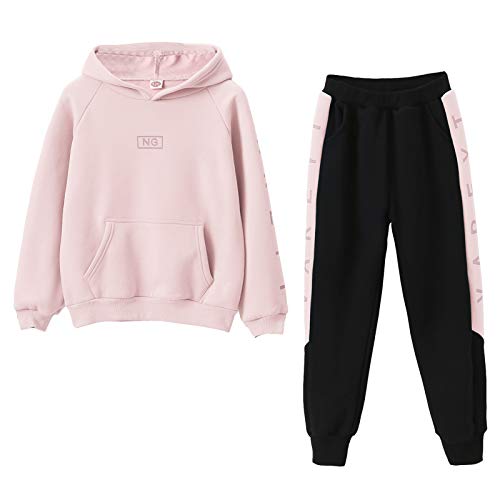 Amur Leopard Mädchen Jogginganzug Trainingsanzug Bekleidungsset 2tlg Kinder Sportanzug Freizeitanzug Sweatjacke & Jogginghose, Rosa, 150/9-10 Jahre von Amur Leopard