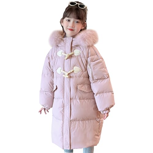 Amur Leopard Mädchen Steppjacke Lange Wintermantel Winterjacke Kinder mit Fellkapuze Dicke Warme Baumwolljacke, Rosa, 152-158 (Etikettengröße: 160) von Amur Leopard