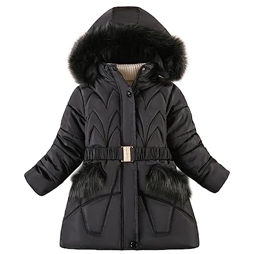 Amur Leopard Mädchen Winterjacke Wintermantel mit Kapuze Steppjacke Kinder Winter Jacke Baumwolle Gefuetterte, Schwarz, 160 von Amur Leopard