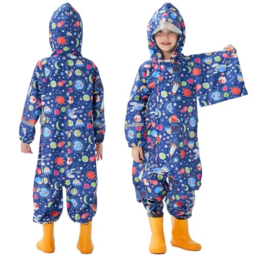 Amur Leopard Regenjacke Kinder Regenponcho mit Kapuze Tragbarer und Wiederverwendbarer Regencape für Jungen Mädchen Outdoor Regenkleidung, Dunkelblau, 2-5 Jahre, Etikettengröße M von Amur Leopard
