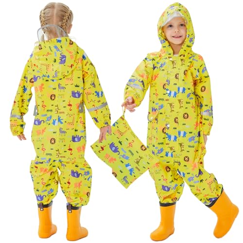 Amur Leopard Regenjacke Kinder Regenponcho mit Kapuze Tragbarer und Wiederverwendbarer Regencape für Jungen Mädchen Outdoor Regenkleidung, Gelb, 5-7 Jahre, Etikettengröße L von Amur Leopard