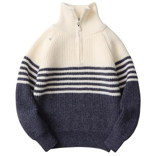 Amur Leopard Rollkragenpullover Jungen mit Halber Reißverschluss Warme Langarm Strickpullover Mädchen für Herbst Winter, Blau, 122-128 (Etikettengröße: 130) von Amur Leopard