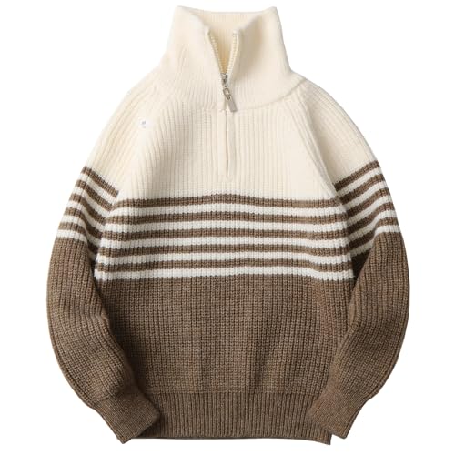 Amur Leopard Rollkragenpullover Jungen mit Halber Reißverschluss Warme Langarm Strickpullover Mädchen für Herbst Winter, Braun, 164 (Etikettengröße: 170) von Amur Leopard