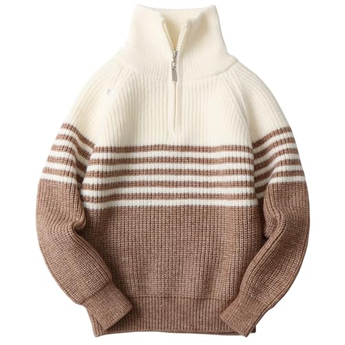 Amur Leopard Rollkragenpullover Jungen mit Halber Reißverschluss Warme Langarm Strickpullover Mädchen für Herbst Winter, Kaffee, 134-140 (Etikettengröße: 140) von Amur Leopard