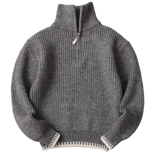 Amur Leopard Rollkragenpullover Kinder Jungen Pullover mit Halber Reißverschluss Warme Langarm Strickpullover für Herbst Winter, Grau, 164 (Etikettengröße: 170) von Amur Leopard