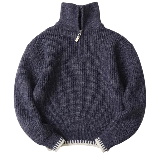 Amur Leopard Rollkragenpullover Kinder Jungen Pullover mit Halber Reißverschluss Warme Langarm Strickpullover für Herbst Winter, Marineblau, 152-158 (Etikettengröße: 160) von Amur Leopard