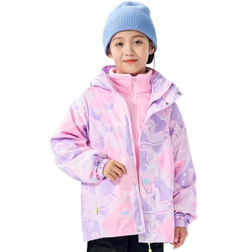 Amur Leopard Softshelljacke Kinder Mädchen 3 in 1 Regenjacke mit Kapuze + Abnehmbare Innenjacke Warme Wintermantel Outdoorjacke, Rosa, 146 (Etikettengröße: 150) von Amur Leopard