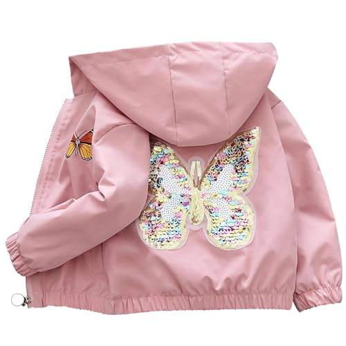 Amur Leopard Mädchen Übergangsjacke mit Kapuze Warm Windjacke Atmungsaktiv Kinder Outdoorjacke für Frühling Herbst, Rosa, 104-110, Etikettengröße 110 von Amur Leopard