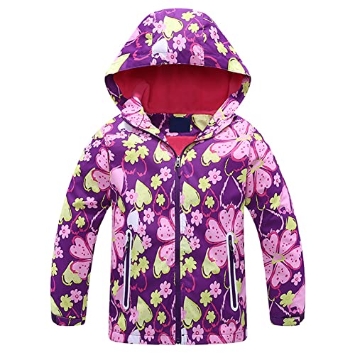 Amur Leopard Softshelljacke Mädchen Übergangsjacke mit Kapuze Winddicht Wasserdicht Softshell Jacke für Frühling Herbst, Dunkelviolett, 116 (Etikettgröße: 120) von Amur Leopard