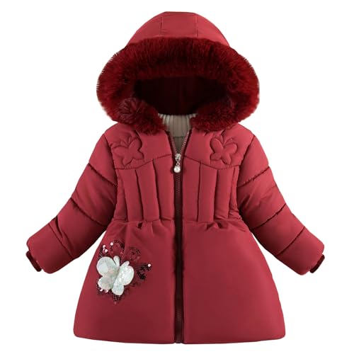 Amur Leopard Steppjacke Kinder Mädchen Wintermantel Baby Gefütterte Baumwollmantel mit Kapuze Dicke Warme Winterjacke, Rot B, 92-98 (Etikettengröße: 100) von Amur Leopard