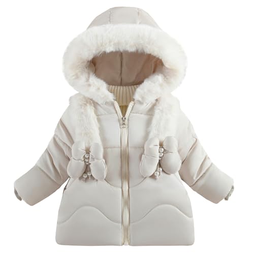 Amur Leopard Steppjacke Kinder Mädchen Wintermantel Baby Gefütterte Baumwollmantel mit Kapuze Dicke Warme Winterjacke, Weiß, 86 (Etikettengröße: 90) von Amur Leopard