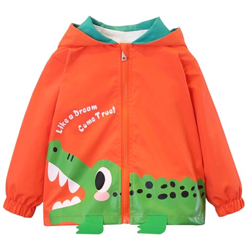 Amur Leopard Übergangsjacke Jungen mit Kapuze Kinder Windjacke Reißverschlussjacke Cartoonjacke für Frühling Herbst, Orange, 86 (Etikettengröße: 90) von Amur Leopard
