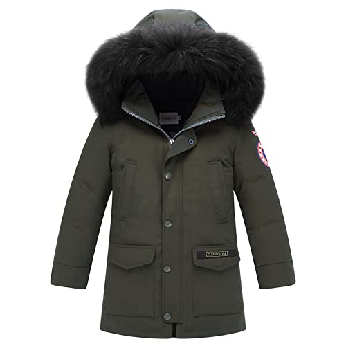 Amur Leopard Winterjacke Jungen Skijacke Mädchen Wintermantel Winddicht mit Abnehmbare Kapuze warm Daunenjacke Verdicken Daunenmantel Kinder Gefütterte Winter Parka, Grün, 150 von Amur Leopard