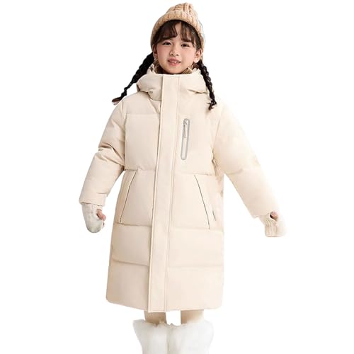 Amur Leopard Winterjacke Jungen mit Kapuze Wintermantel Mädchen Warm Lang Kinder Steppjacke Verdickte Baumwolljacke, Beige, 158-164 (Etikettengröße: 170) von Amur Leopard