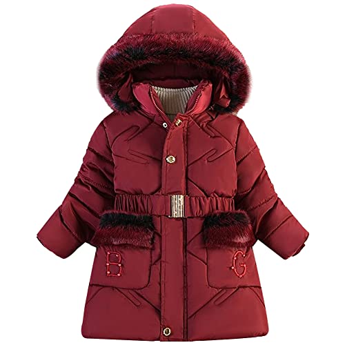 Amur Leopard Winterjacke Mädchen Wintermantel Kinder Steppjacke Baumwolle gefuetterte Winter Jacke Outerwear, Weinrot, 116 von Amur Leopard