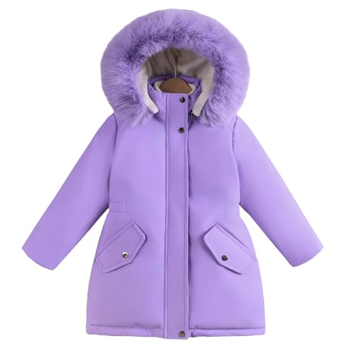 Amur Leopard Winterjacke Mädchen Wintermantel mit Abnehmbare Kapuze Dicke Steppjacke Parka Winddichte Baumwolljacke, Lila, 104-110 (Etikettengröße: 110) von Amur Leopard