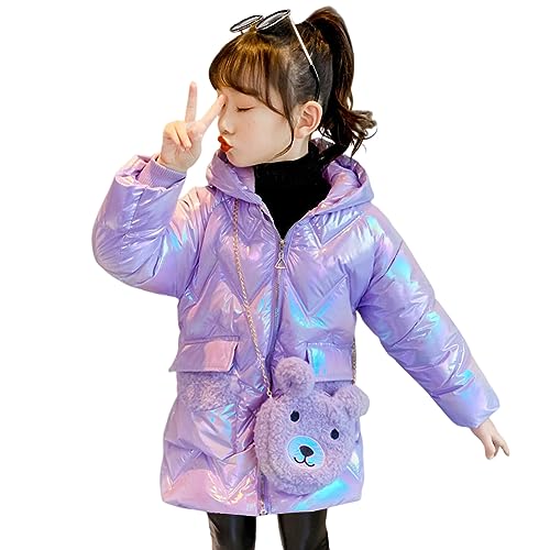 Amur Leopard Winterjacke Mädchen Wintermantel mit Kapuze Kinder Winter Jacke Warm Steppjacke, Lila, 146 von Amur Leopard