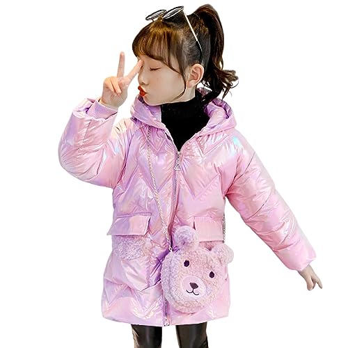 Amur Leopard Winterjacke Mädchen Wintermantel mit Kapuze Kinder Winter Jacke Warm Steppjacke, Rosa, 116 von Amur Leopard