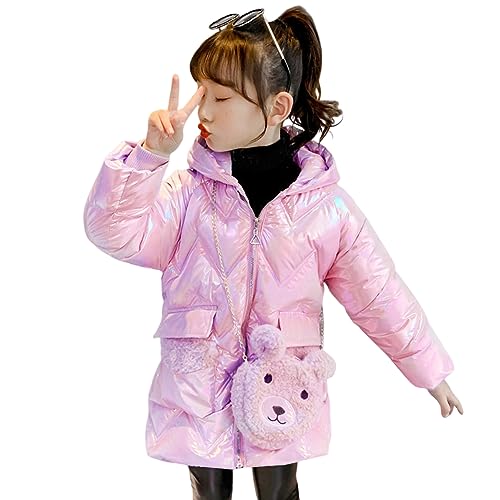 Amur Leopard Winterjacke Mädchen Wintermantel mit Kapuze Kinder Winter Jacke Warm Steppjacke, Rosa, 146 von Amur Leopard