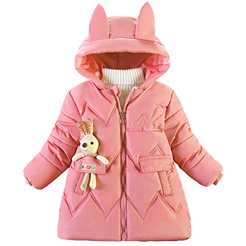 Amur Leopard Winterjacke Mädchen mit Kapuze Kinder süßes Hasendesign Wintermantel Warm Winddicht Outdoor Winter Jacke, Rosa, 104-110 von Amur Leopard