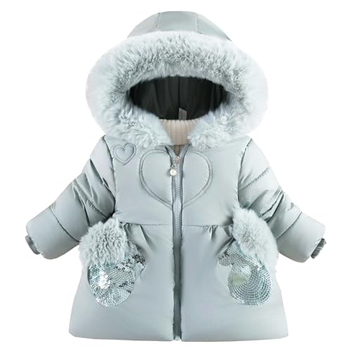 Amur Leopard Wintermantel Baby Mädchen mit Kapuze Steppjacke mit Plüsch Warm Verdickte Baumwollmantel Mittellange Winterjacke, Hellblau, 92-98 (Etikettengröße: 100/XL) von Amur Leopard