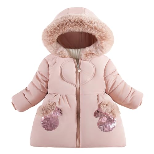 Amur Leopard Wintermantel Baby Mädchen mit Kapuze Steppjacke mit Plüsch Warm Verdickte Baumwollmantel Mittellange Winterjacke, Rosa B, 74-80 (Etikettengröße: 80/M) von Amur Leopard