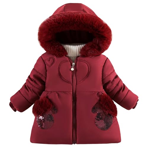 Amur Leopard Wintermantel Baby Mädchen mit Kapuze Steppjacke mit Plüsch Warm Verdickte Baumwollmantel Mittellange Winterjacke, Rot B, 74-80 (Etikettengröße: 80/M) von Amur Leopard