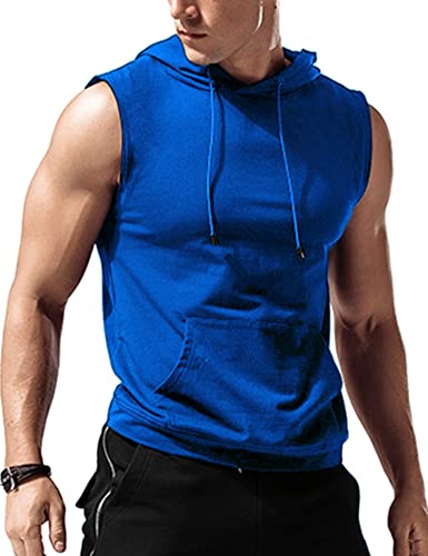 Amussiar Herren Workout Hooded Tank Tops Sleeveless Gym Training Hoodies Bodybuilding Muscle Cut Off T-Shirt, Hell, blau, Mittel von Amussiar