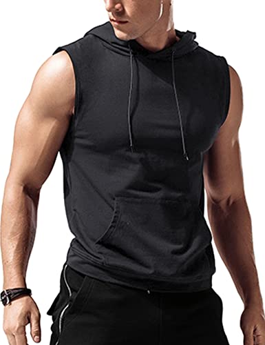 Amussiar Herren Workout mit Kapuze Tank Tops ärmellos Gym Training Hoodies Bodybuilding Muscle Cut Off T-Shirt, dunkelgrau, Groß von Amussiar