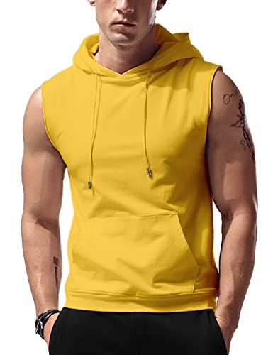 Amussiar Herren Workout mit Kapuze Tank Tops ärmellos Gym Training Hoodies Bodybuilding Muscle Cut Off T-Shirt, gelb, Groß von Amussiar