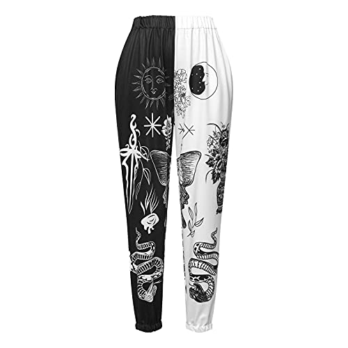 Amuver Damen Boho Hippie Haremshose Hohe gesmokte Taille Gedruckt Patchwork Sweatpants Yoga 90s Goth Baggy Freizeithose - - Groß von Amuver