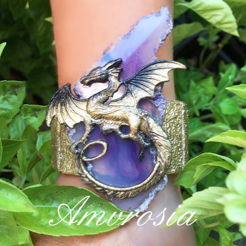 Achat Armband - Drachen Schmuck Stein Scheiben Edelstein Kristall Lila von AmvrosiaDesign