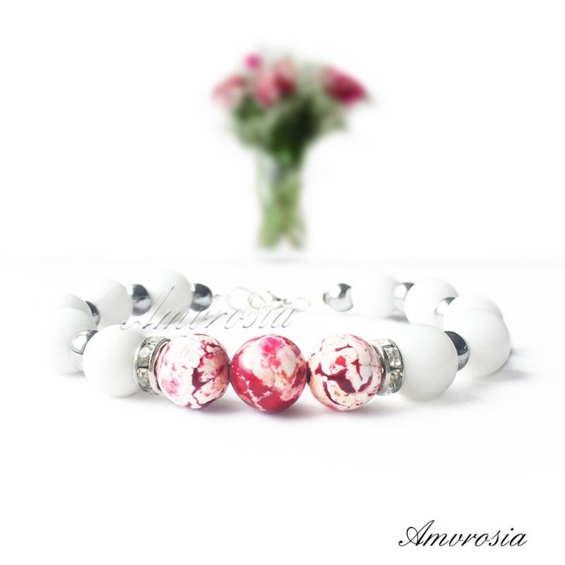 Achat Armband - Weißes Onyx Edelstein Heilstein Energie Naturstein von AmvrosiaDesign