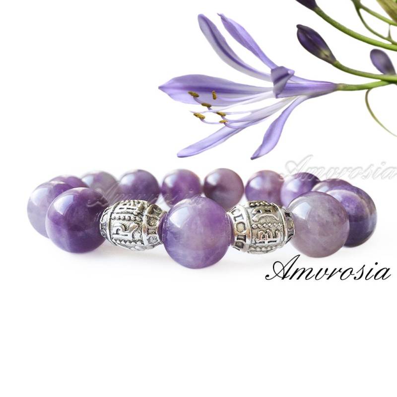 Amethyst Armband - 12 Mm Perlen Heilstein Stein Kristall Mala von AmvrosiaDesign