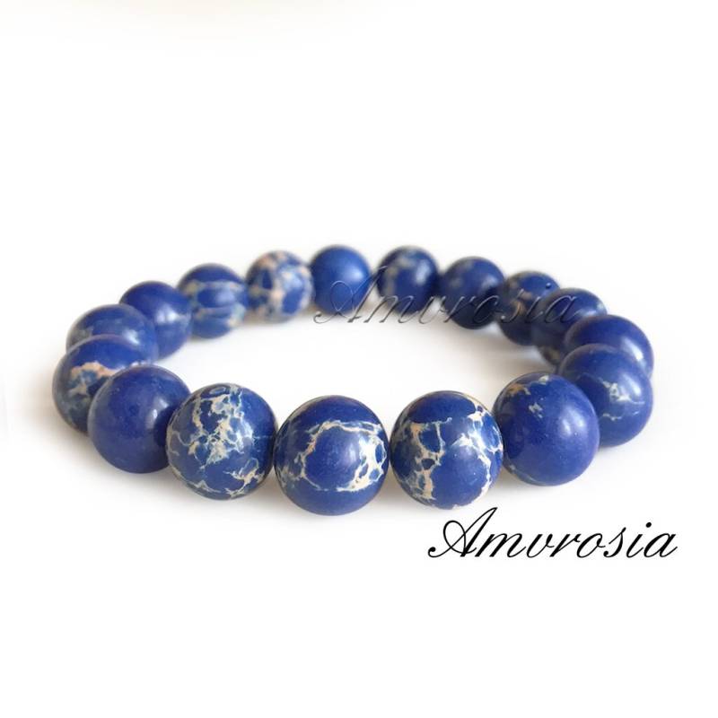 Blau Imperial Jaspis Sediment Stein Armband - Perlen Edelstein Mala Valentinstag von AmvrosiaDesign