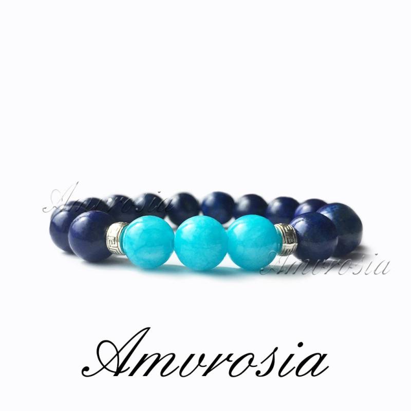 Blaues Jadeit Armband, Lapis Lazuli Armband Mit Steinen, Steinarmband, Energie Sommer Unisex von AmvrosiaDesign