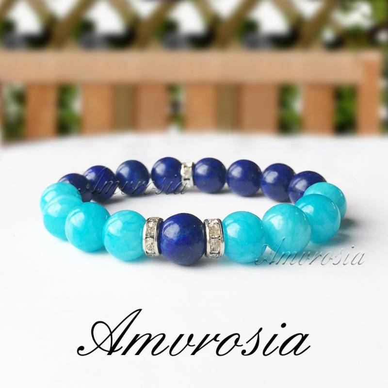 Blaues Jadeit Armband, Lapis Lazuli Edelstein Armband Mit Steinen, Energie Naturstein Geschenk Für Sie von AmvrosiaDesign