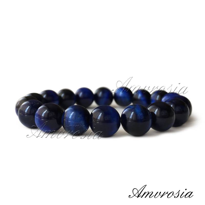 Blaues Tigerauge Armband - Perlen Edelstein Reichtum Glück Schutz Energie Stein Geschenk Idee Zum Valentinstag von AmvrosiaDesign